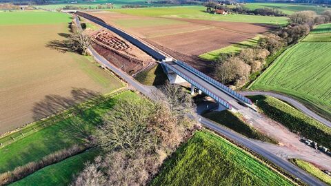 B 83 Ortsumgehung Bad Karlshafen - Bauwerk 2 Drohnenaufnahme Brückenbauwerk B 83 Ortsumgehung Bad Karlshafen