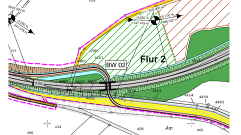 B 426 Neubau Ortsumgehung Hahn Eine technische Zeichung zeigt die geplante Ortsumgehung Hahn