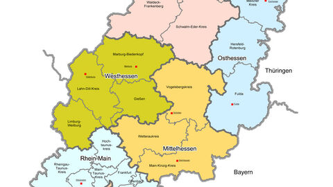 Auschnitt einer farbigen Hessenkarte.