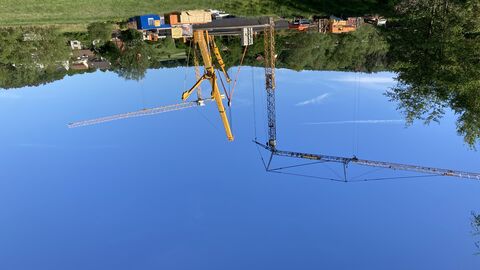 Pressetermin Einhub Brücke Wagenfurth 7 Die Baustelle in Wagenfurth aus der Ferne betrachtet