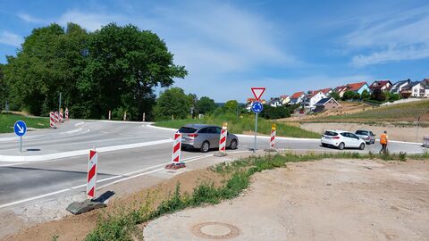 Der neue Kreisel an der OU Mörlenbach