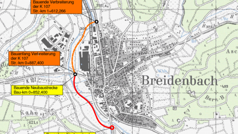 B 253 - OU Breidenbach  Ein Übersichtsplan der B 253 - Ortsumgehung Breidenbach