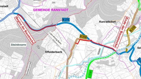 Ein Plan des Neu- und Ausbau eines Rad- und Gehweges zwischen Ranstadt und Ortenberg/Selters im Zuge der B 275