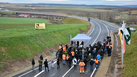 Drohnenaufnahme Verkehrsfreigabe Ortsumgehung Calden 