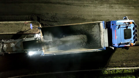Drohnenaufnahme Nachtbaustelle in Malsberg - Bauarbeiten Kreisel
