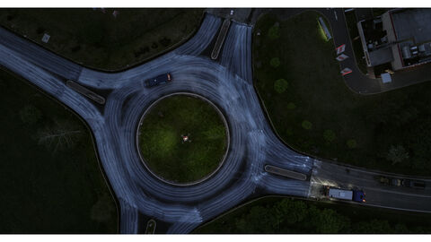 Drohnenaufnahme Nachtbaustelle in Malsberg - Bauarbeiten Kreisel