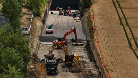 Drohnenaufnahme der Baustelle von oben