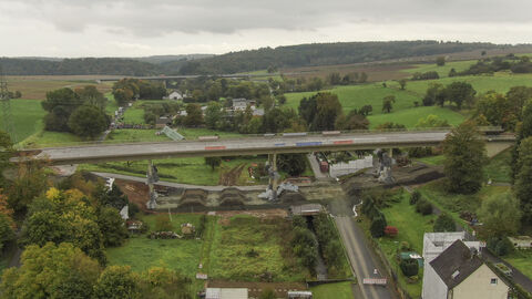 Drohnenaufnahme Kerkerbachtalbrücke kurz vor der Sprengung