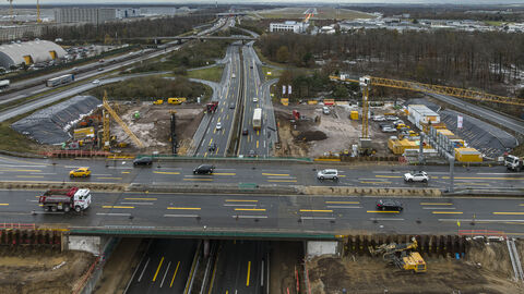Erneuerung der Brückenbauwerke an der Querspange Kelsterbach Drohnenfoto vonm Knotenpunkt B43a bei Kelsterbach