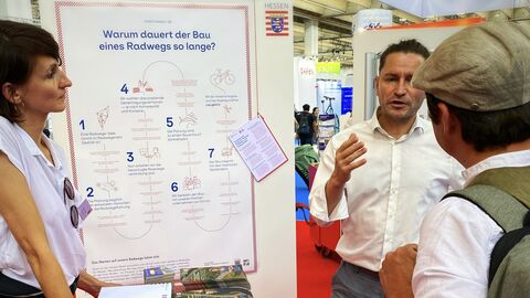 Hessen Mobil war im Juni erneut auf der weltgrößten Fahrradmesse „Eurobike“ vertreten. Am Stand des Landes Hessen zeigten wir mit unseren Kolleginnen und Kollegen: Die Eurobike ist nicht nur eine Handels-, sondern auch eine Wissensplattform. Wir standen Rede und Antwort zu allen Fragen rund um den Radverkehr in Hessen. Hessen Mobil war im Juni erneut auf der weltgrößten Fahrradmesse „Eurobike“ vertreten. Am Stand des Landes Hessen zeigten wir mit unseren Kolleginnen und Kollegen: Die Eurobike ist nicht nur eine Handels-, sondern auch eine Wissensplattform. Wir standen Rede und Antwort zu allen Fragen rund um den Radverkehr in Hessen.