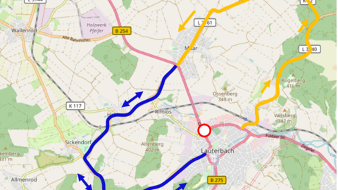 PKW-Umleitung Straßenbauarbeiten an der B 275 in Lauterbach