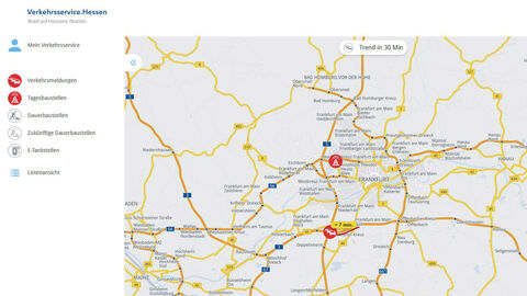 Verkehrsservice Hessen Screenshot der Website https://verkehrsservice.hessen.de/