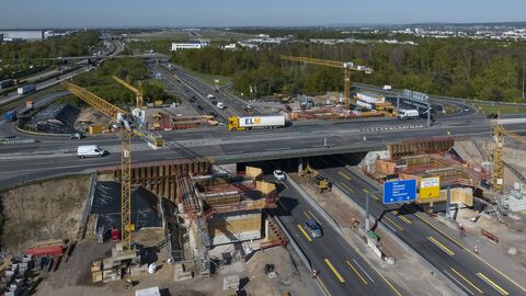 B 43 Querspange Kelsterbach, Foto (Ausschnitt) mittels Max Bögl Drohne durch Günther Ortmann (Ausschnitt)