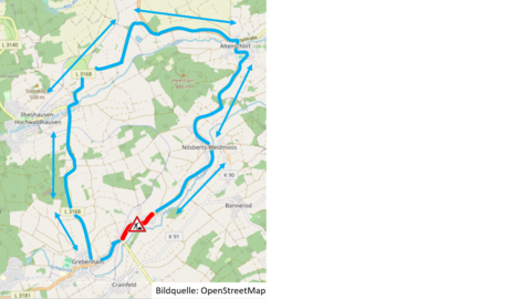 Umleitungsplan zur Vollsperrung der B 275 Grebenhain - Vaitshain