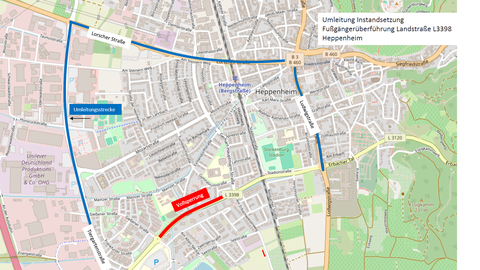 Verkehrsumleitung Vollsperrung L3398 Brücken-Instandsetzung