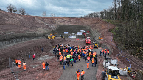 Feierlicher Tunnelanstich OU Mörlenbach 27 Drohnenaufnahme der Veranstaltung